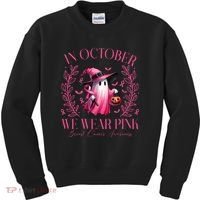 In October We Wear Pink Breast Cancer Awareness Halloween Ghost Kids Sweatshirt thumb 0
