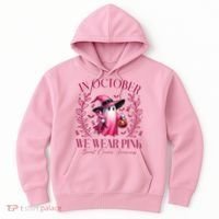 In October We Wear Pink Breast Cancer Awareness Halloween Ghost Hoodie thumb 0