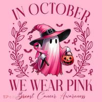 In October We Wear Pink Breast Cancer Awareness Halloween Ghost Hoodie thumb 2