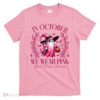 In October We Wear Pink Breast Cancer Awareness Halloween Ghost T-Shirt thumb 0