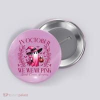 In October We Wear Pink Breast Cancer Awareness Halloween Ghost Button thumb 0