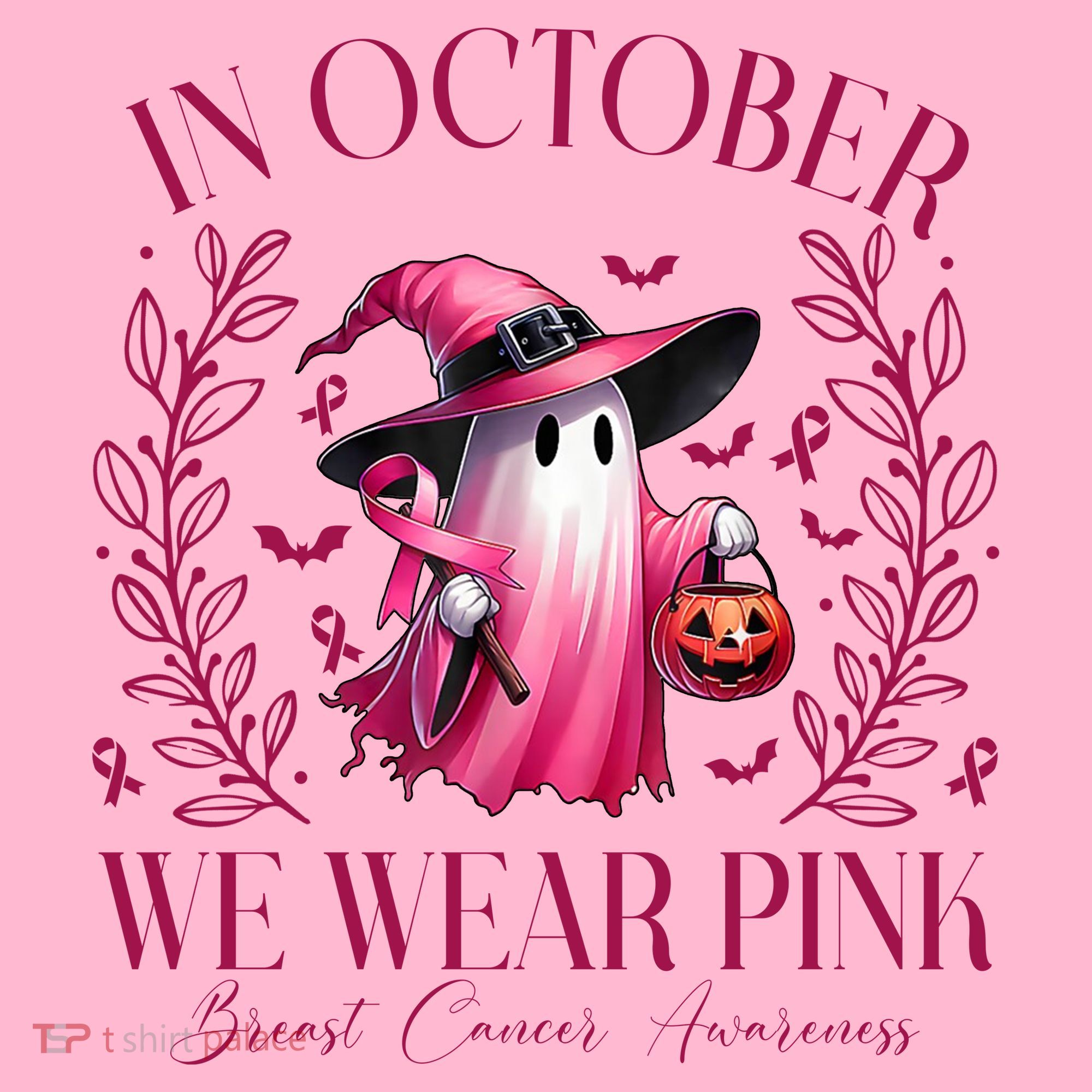 In October We Wear Pink Breast Cancer Awareness Halloween Ghost Mousepad