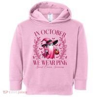 In October We Wear Pink Breast Cancer Awareness Halloween Ghost Toddler Hoodie thumb 0