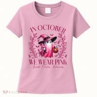 In October We Wear Pink Breast Cancer Awareness Halloween Ghost Women's T-Shirt thumb 0