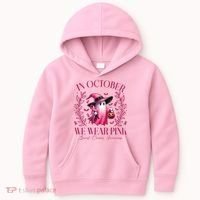 In October We Wear Pink Breast Cancer Awareness Halloween Ghost Kids Hoodie thumb 0