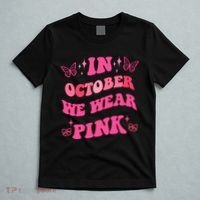 In October We Wear Pink Breast Cancer Butterflies T-Shirt thumb 5