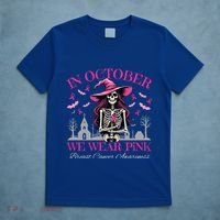 In October We Wear Vintage Skeleton Witch Funny Gift T-Shirt thumb 5