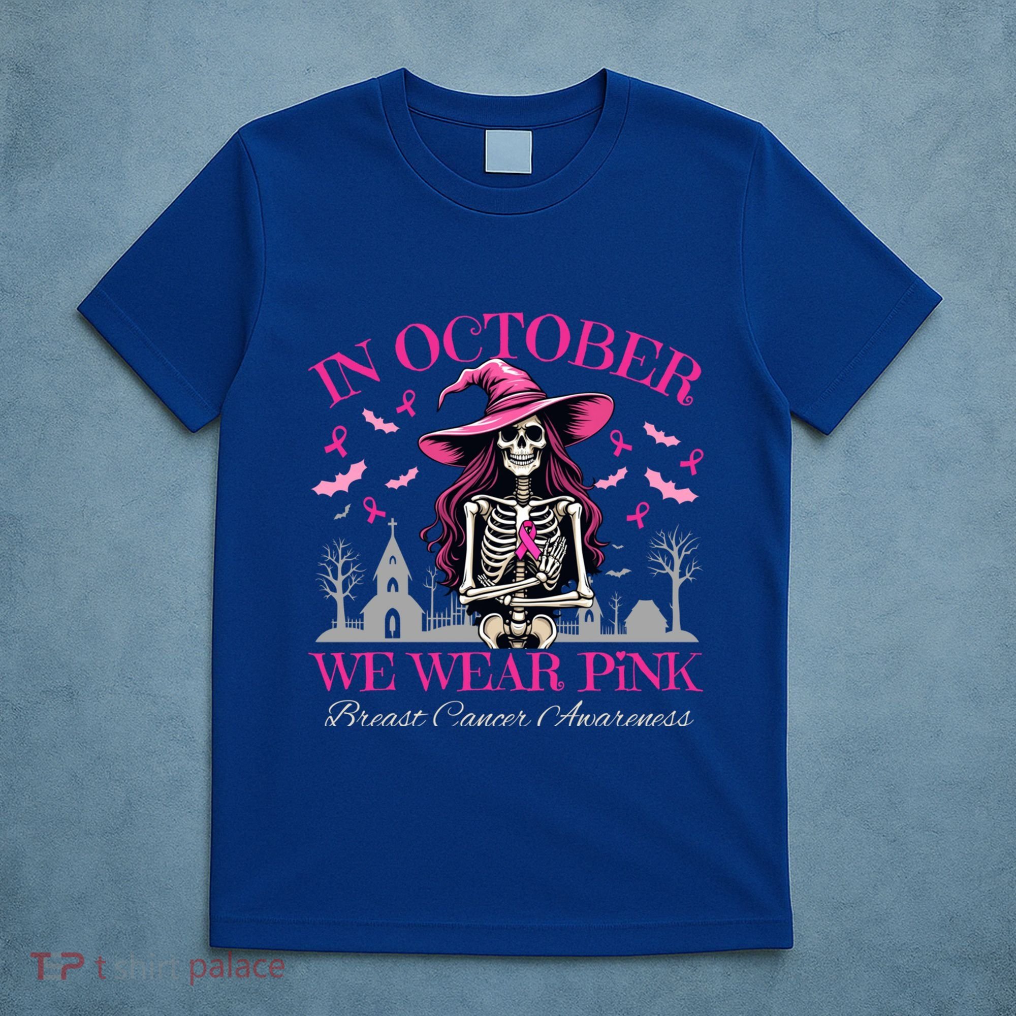 In October We Wear Vintage Skeleton Witch Funny Gift T-Shirt