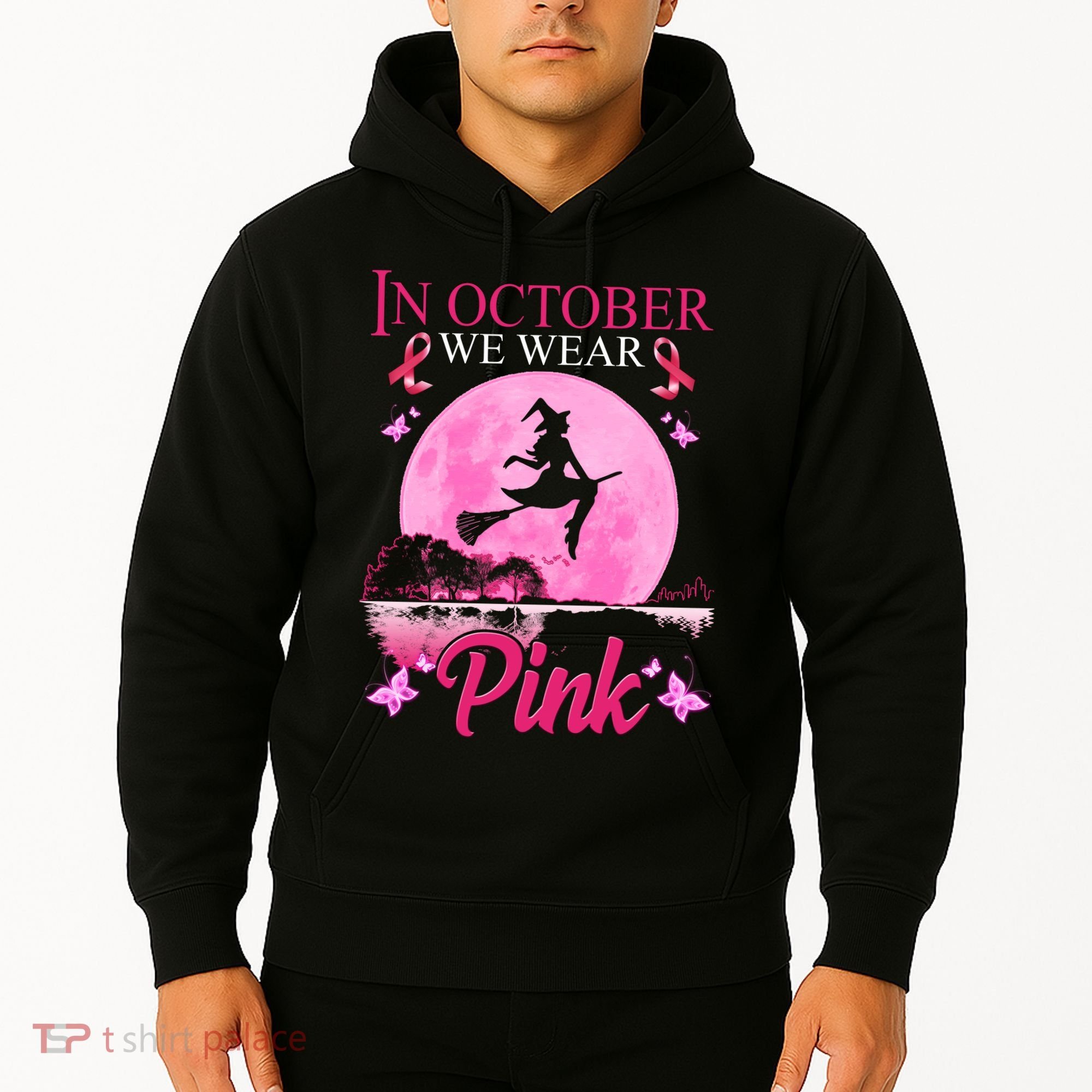 In October We Wear Pink Halloween Breast Cancer Hoodie
