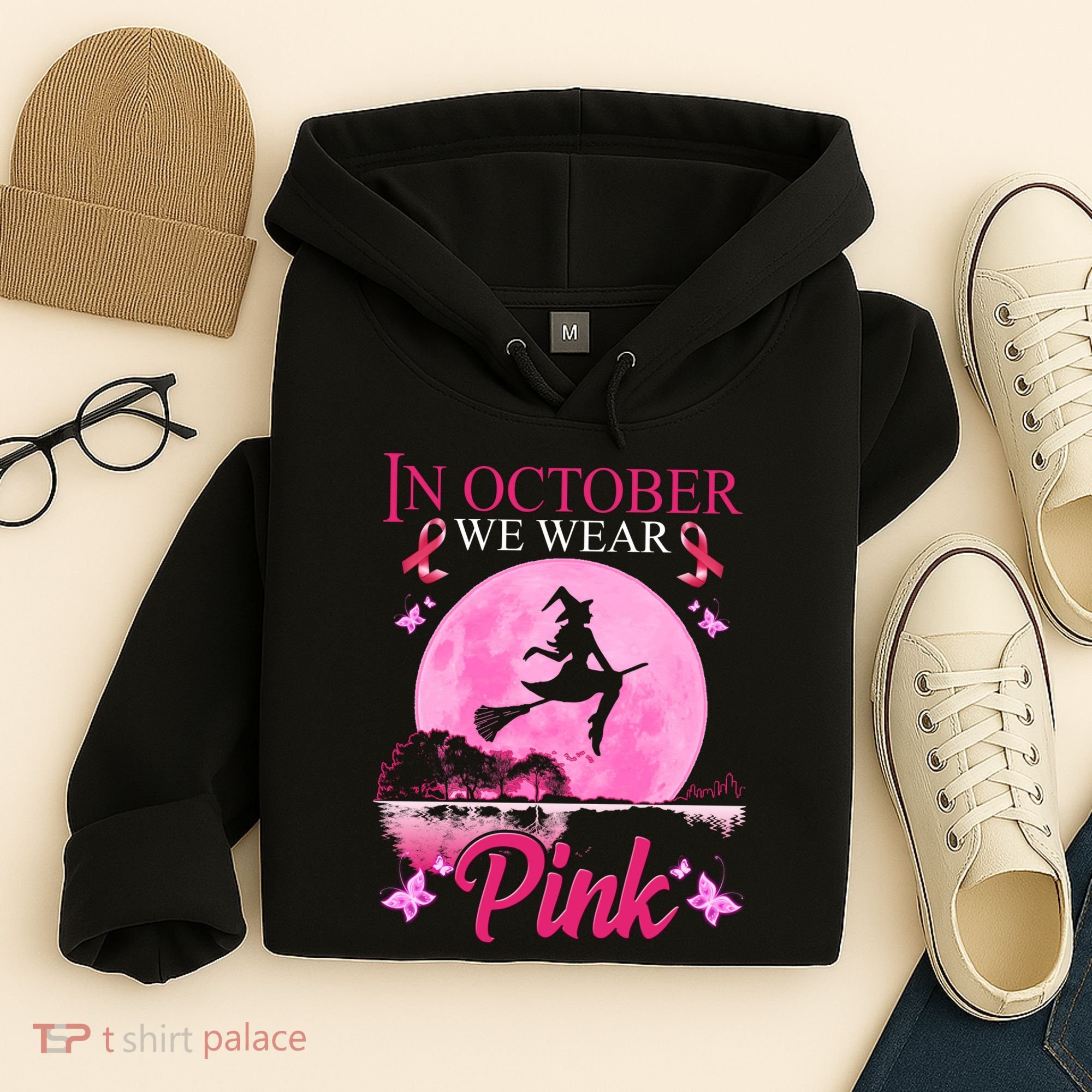 In October We Wear Pink Halloween Breast Cancer Hoodie