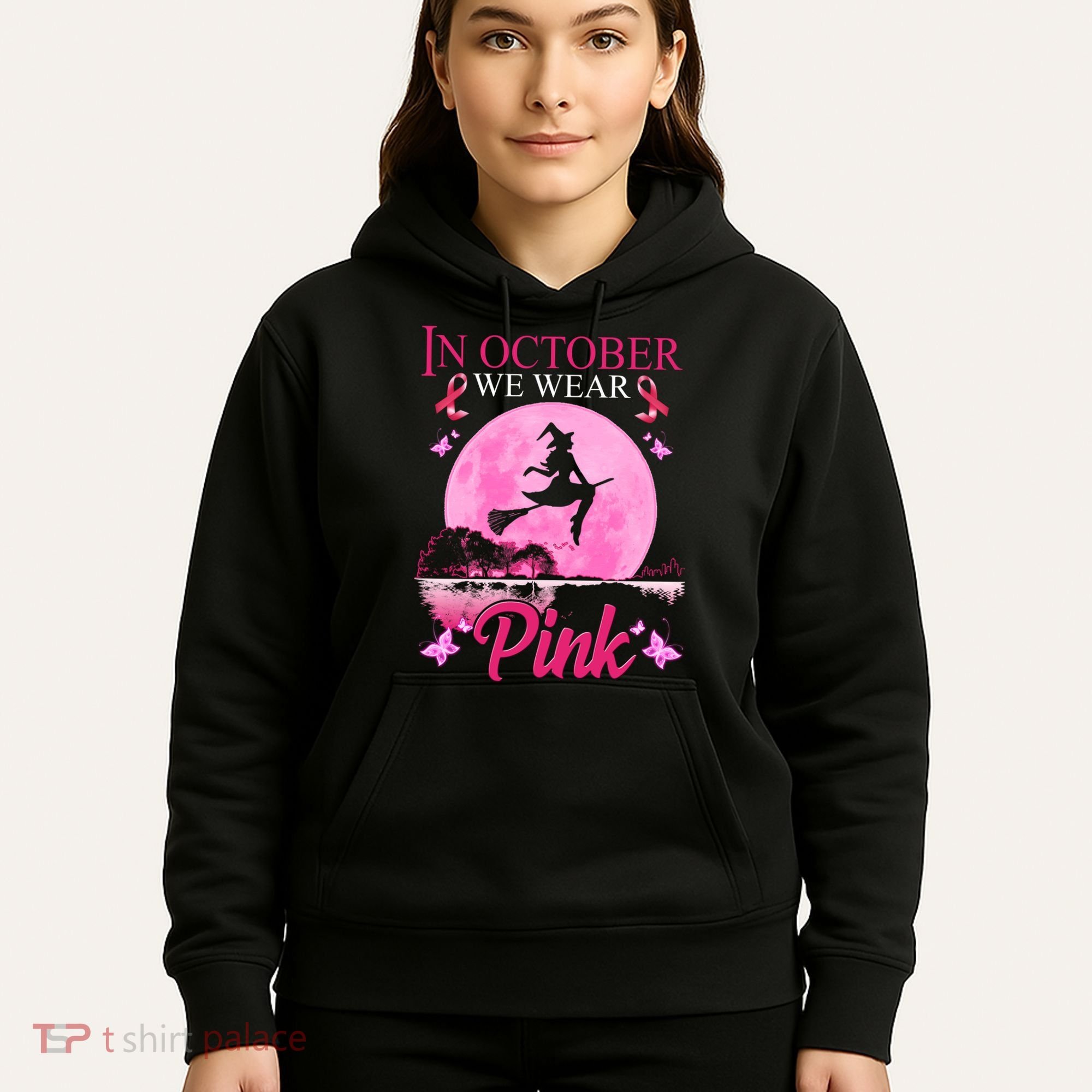 In October We Wear Pink Halloween Breast Cancer Hoodie