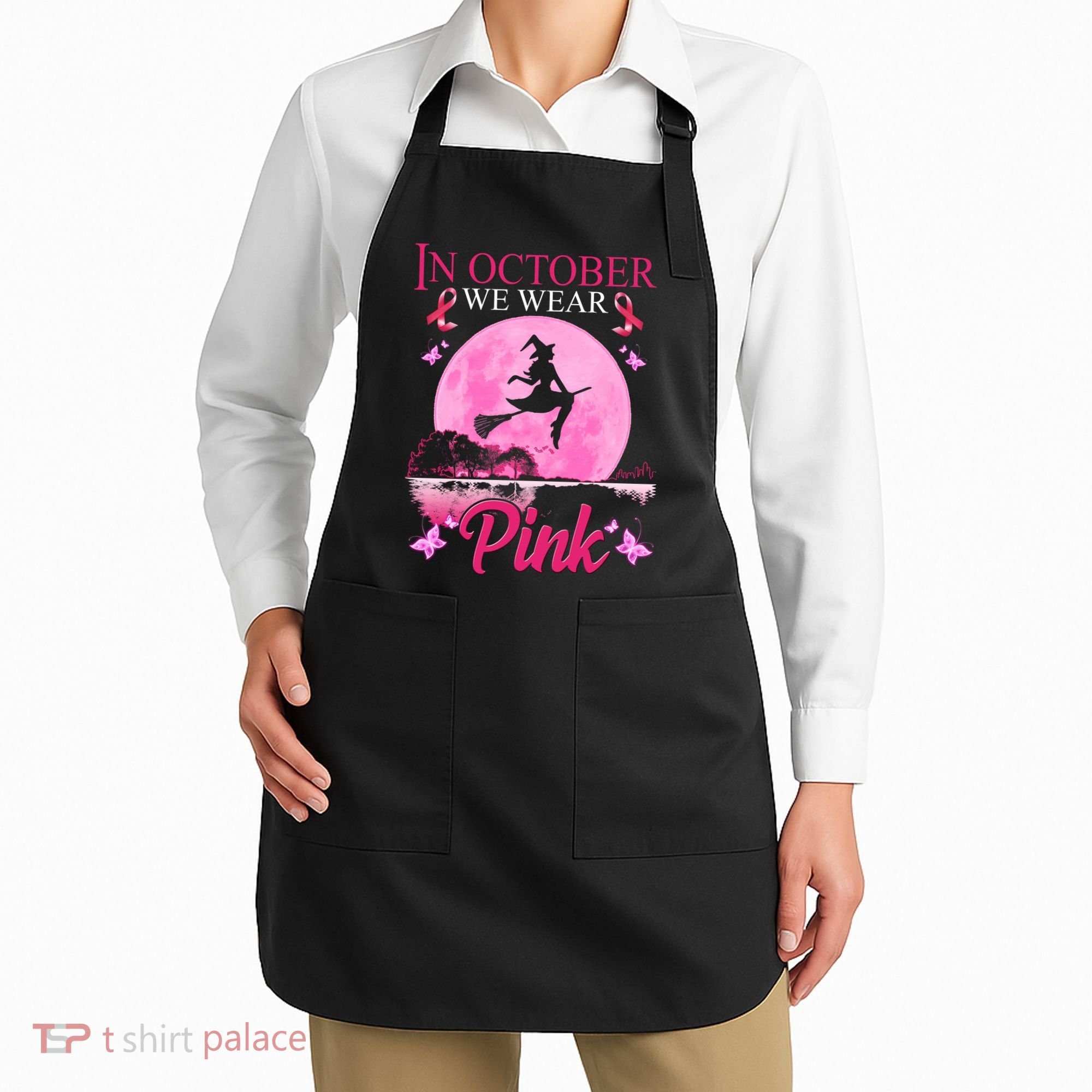 In October We Wear Pink Halloween Breast Cancer Apron