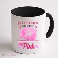 In October We Wear Pink Halloween Breast Cancer Coffee Mug thumb 1