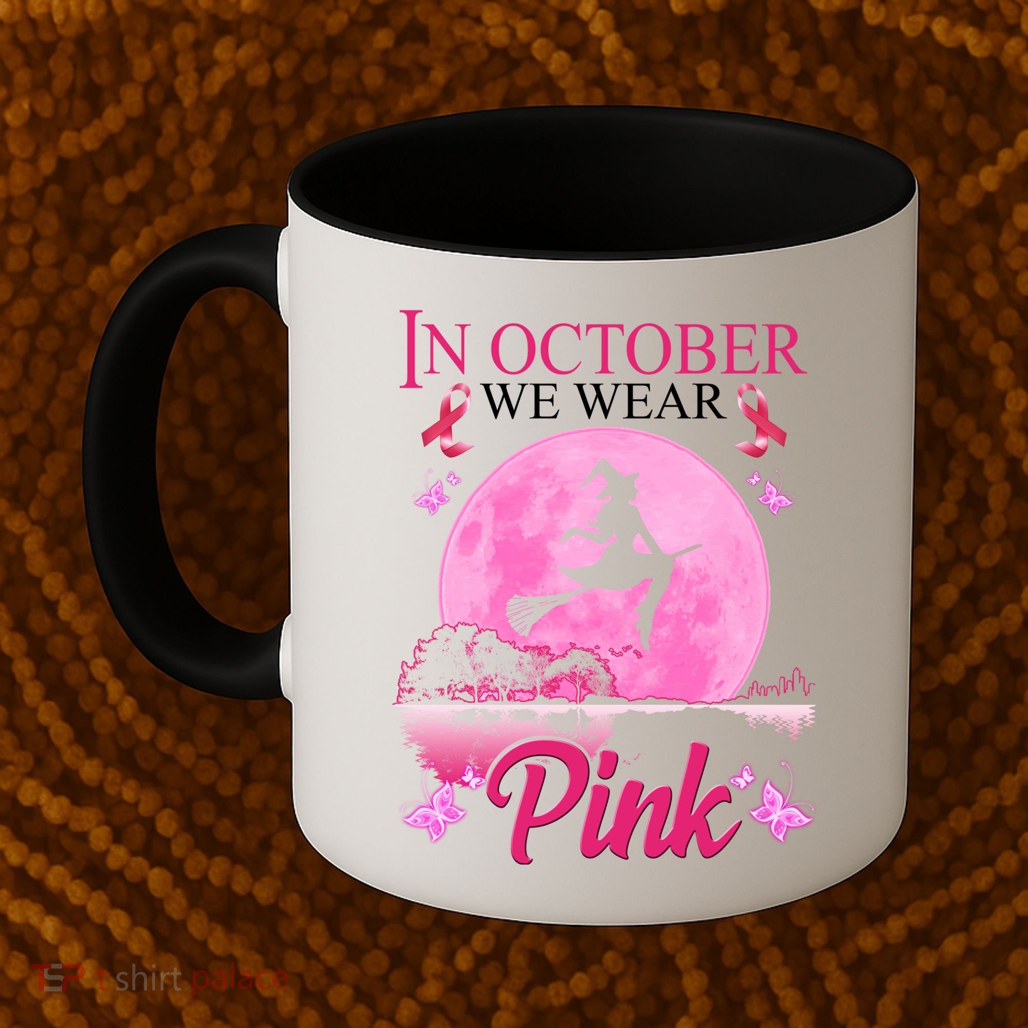 In October We Wear Pink Halloween Breast Cancer Coffee Mug