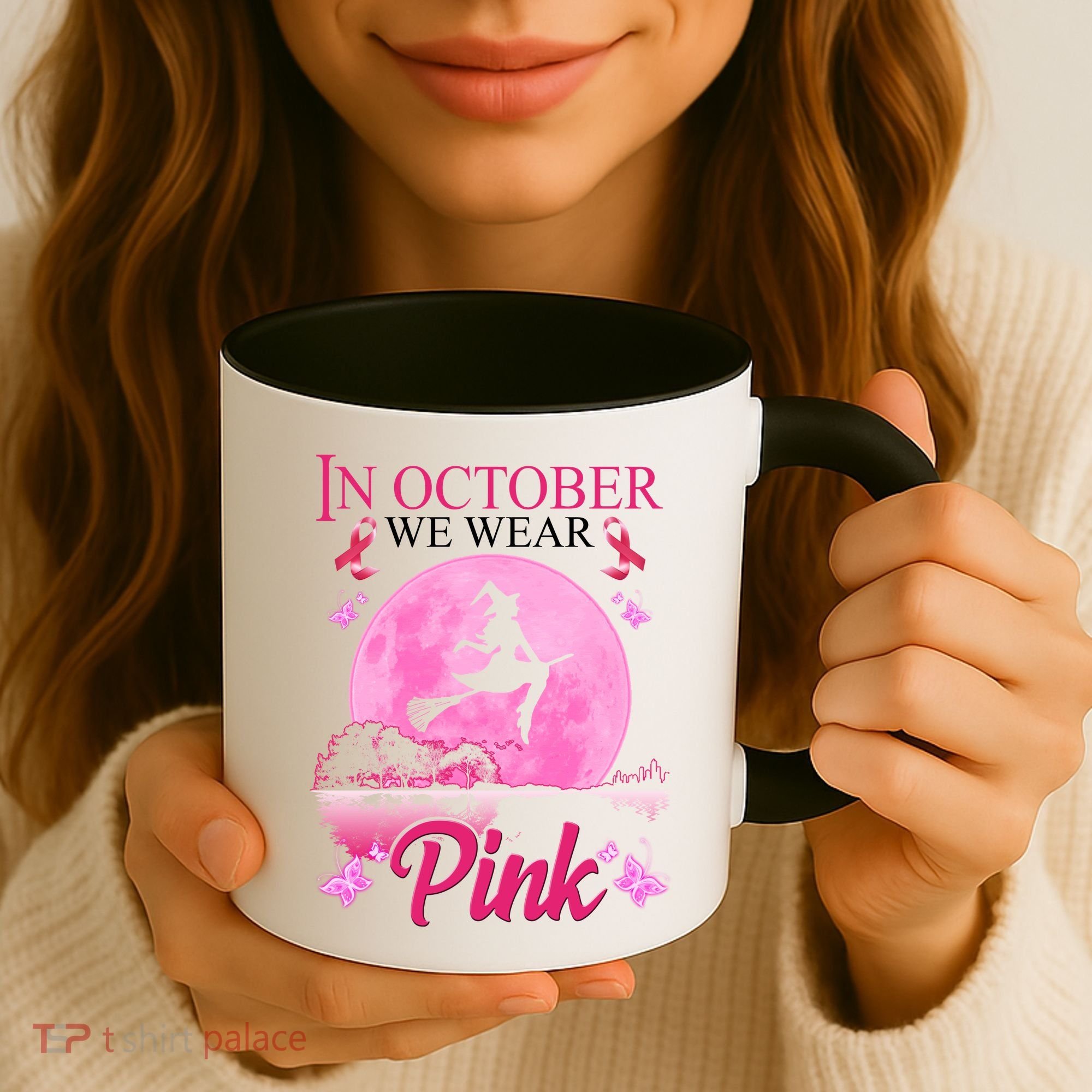 In October We Wear Pink Halloween Breast Cancer Coffee Mug
