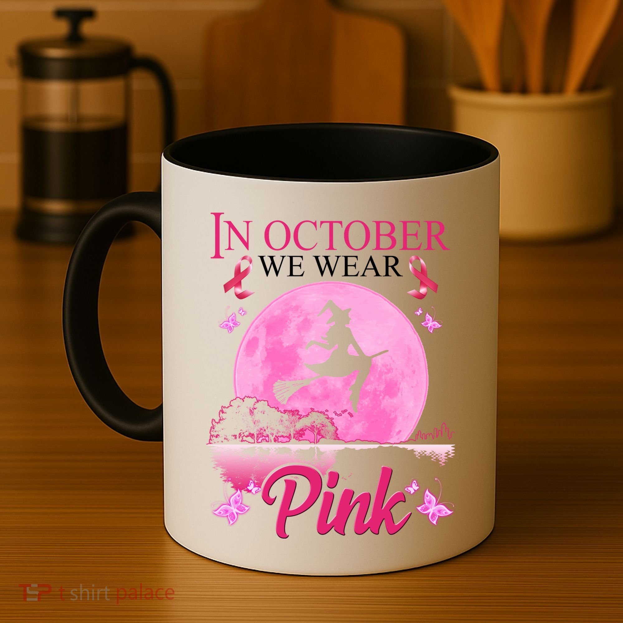In October We Wear Pink Halloween Breast Cancer Coffee Mug
