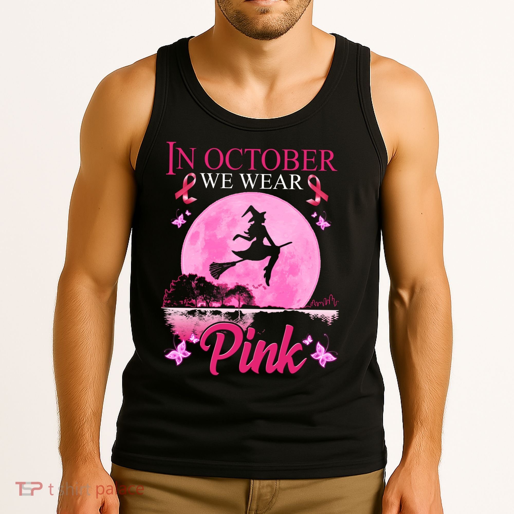 In October We Wear Pink Halloween Breast Cancer Tank Top