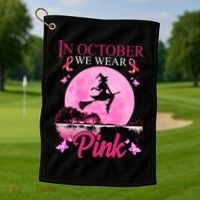 In October We Wear Pink Halloween Breast Cancer Golf Towel thumb 1
