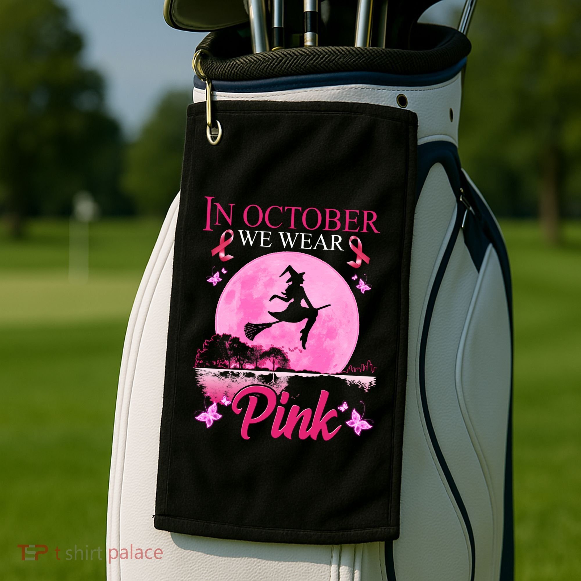 In October We Wear Pink Halloween Breast Cancer Golf Towel