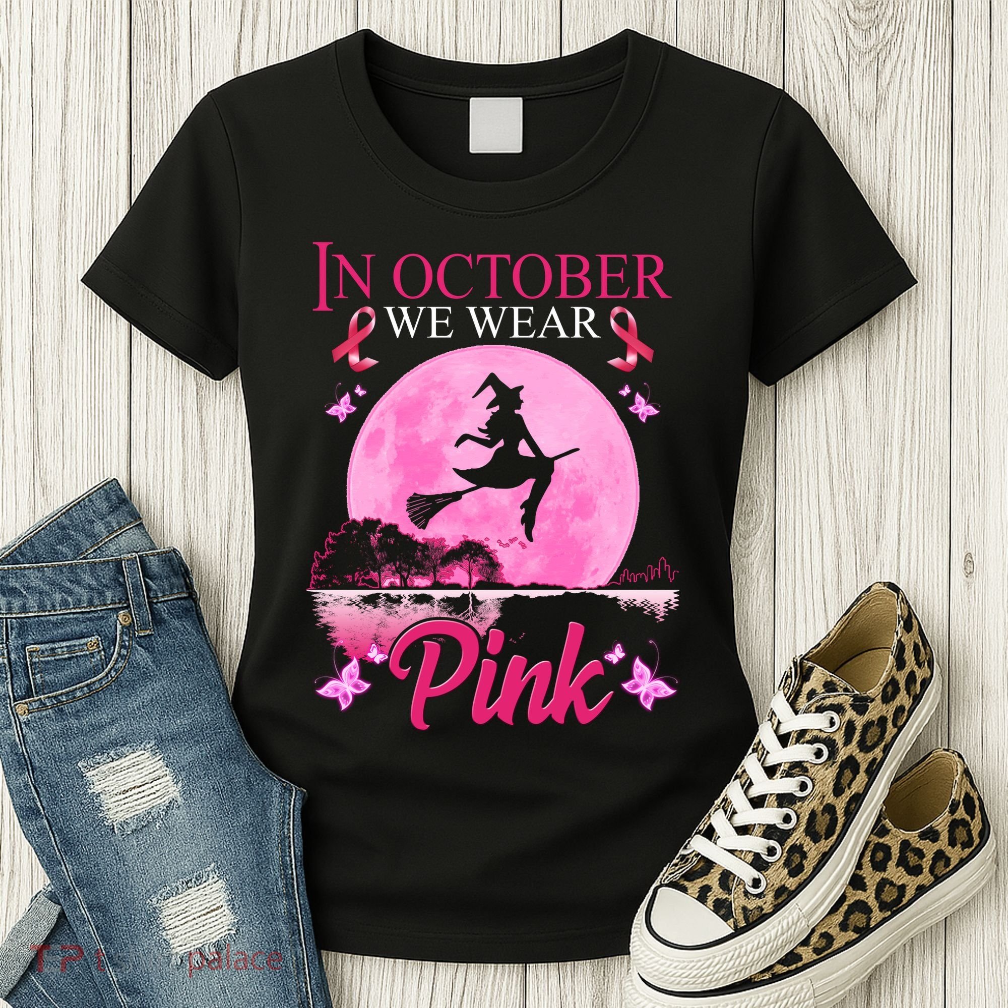 In October We Wear Pink Halloween Breast Cancer Women's T-Shirt