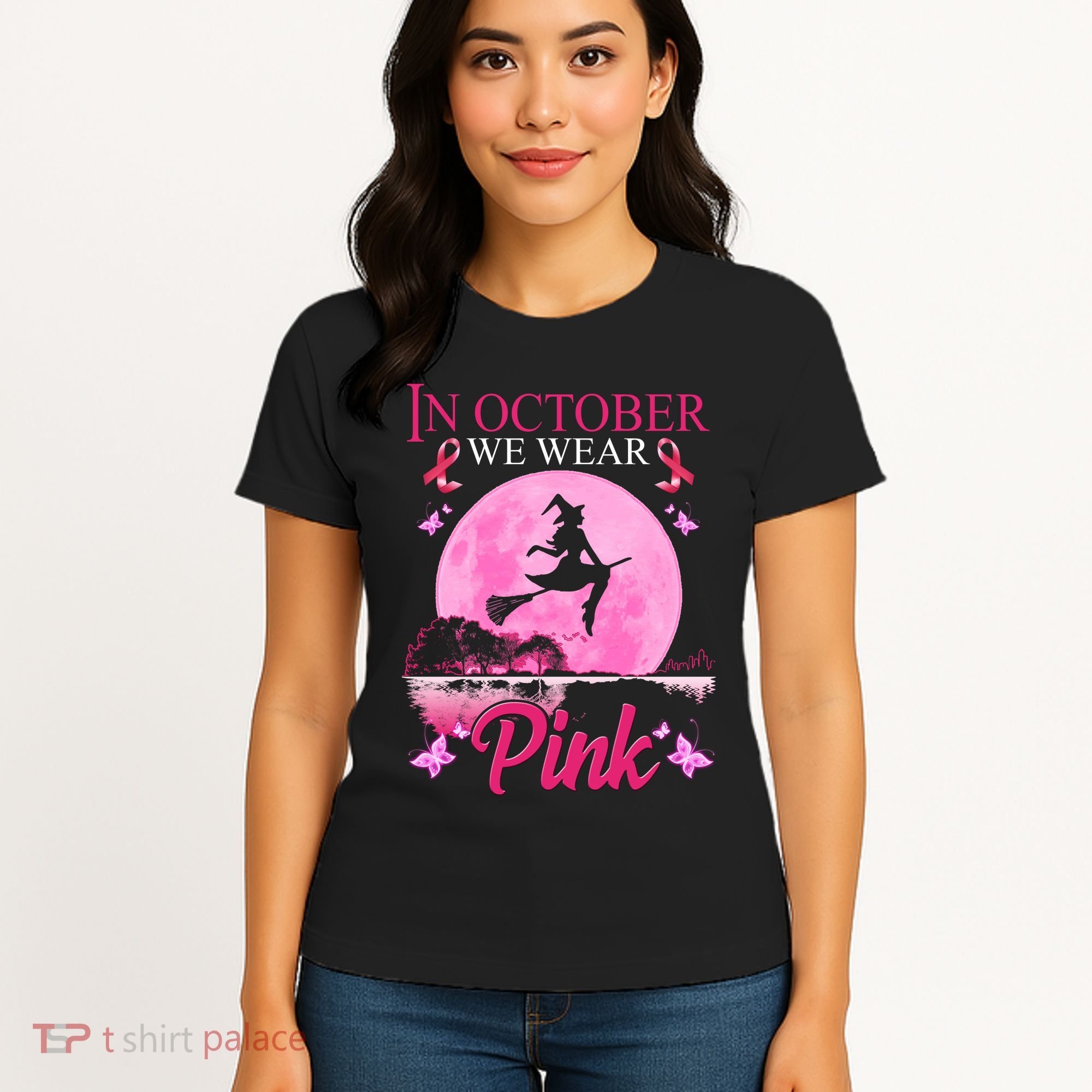 In October We Wear Pink Halloween Breast Cancer Women's T-Shirt