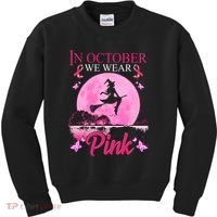 In October We Wear Pink Halloween Breast Cancer Kids Sweatshirt thumb 0