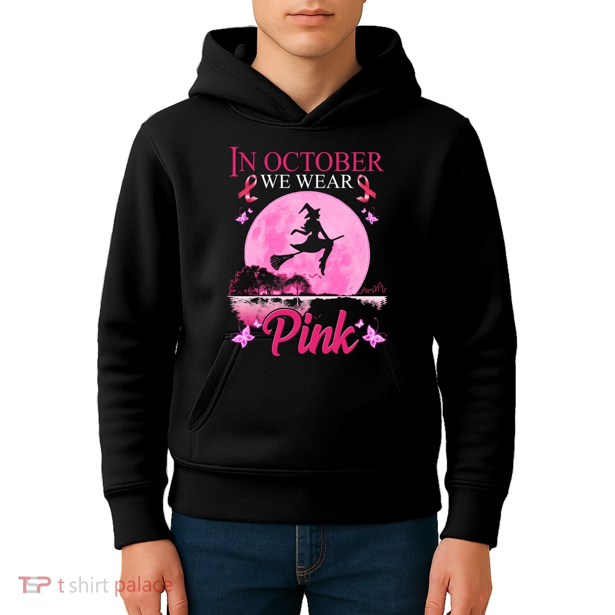 In October We Wear Pink Halloween Breast Cancer Kids Hoodie