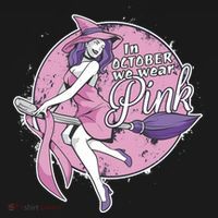 In October We Wear Pink Breast Cancer Witch Halloween Women's Hoodie thumb 2