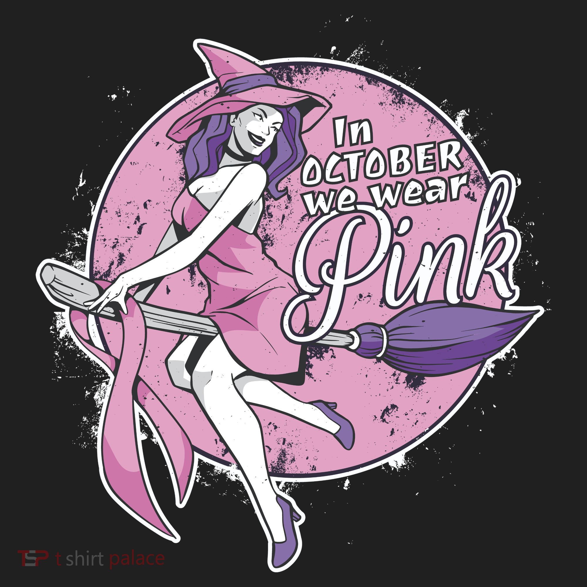 In October We Wear Pink Breast Cancer Witch Halloween Golf Towel