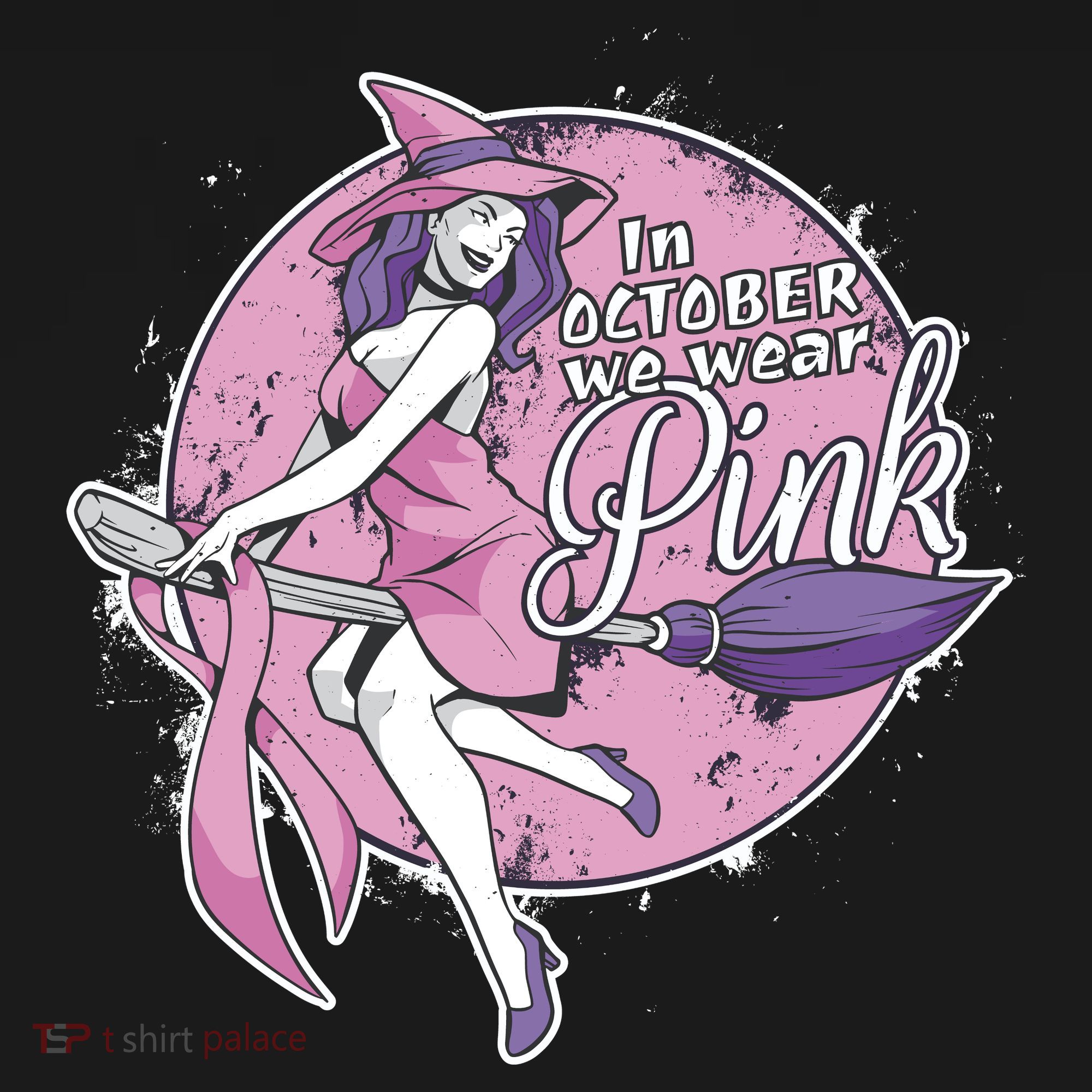 In October We Wear Pink Breast Cancer Witch Halloween Kids Sweatshirt