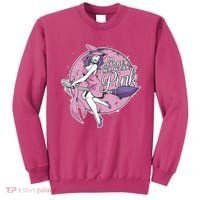 In October We Wear Pink Breast Cancer Witch Halloween Sweatshirt thumb 0