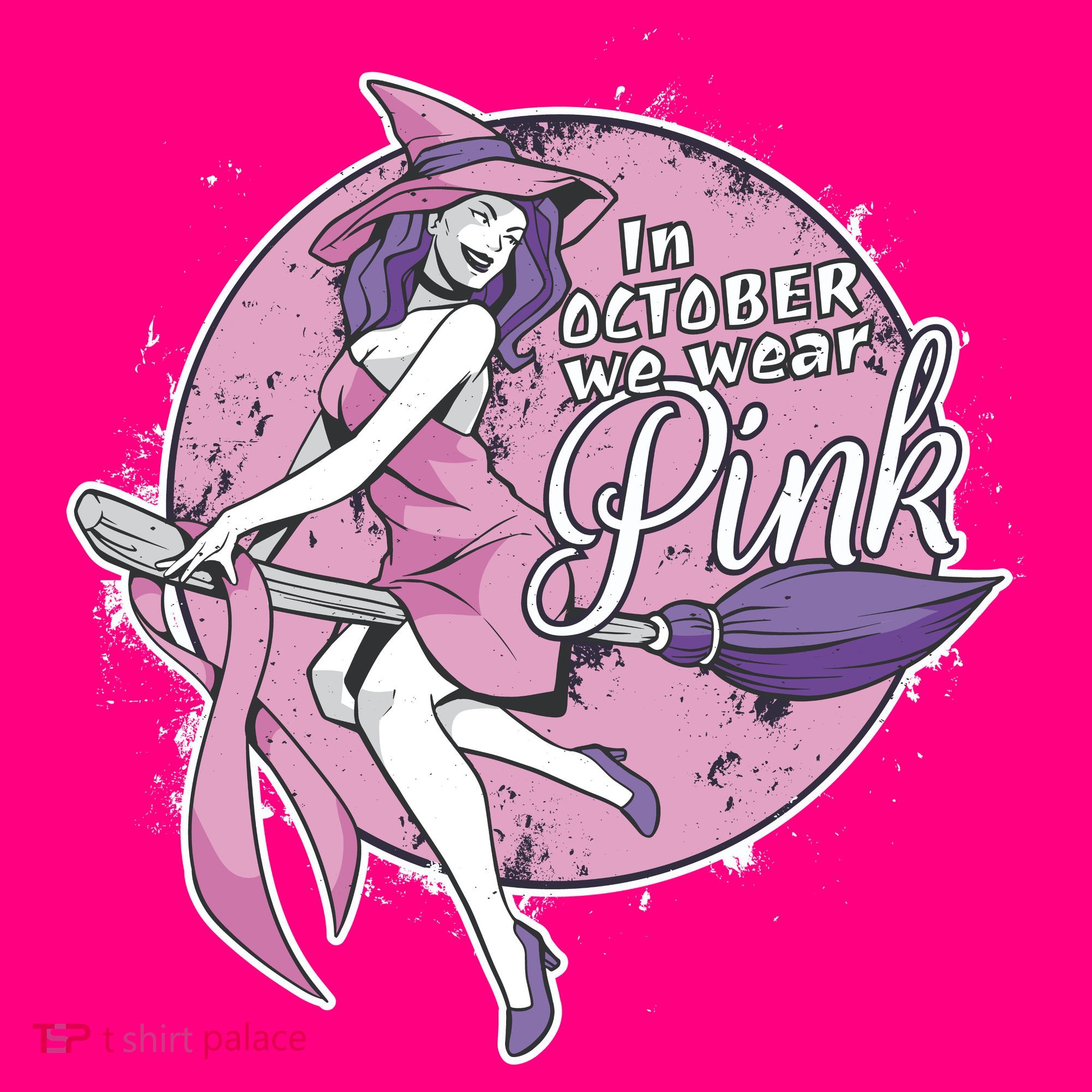 In October We Wear Pink Breast Cancer Witch Halloween Sweatshirt