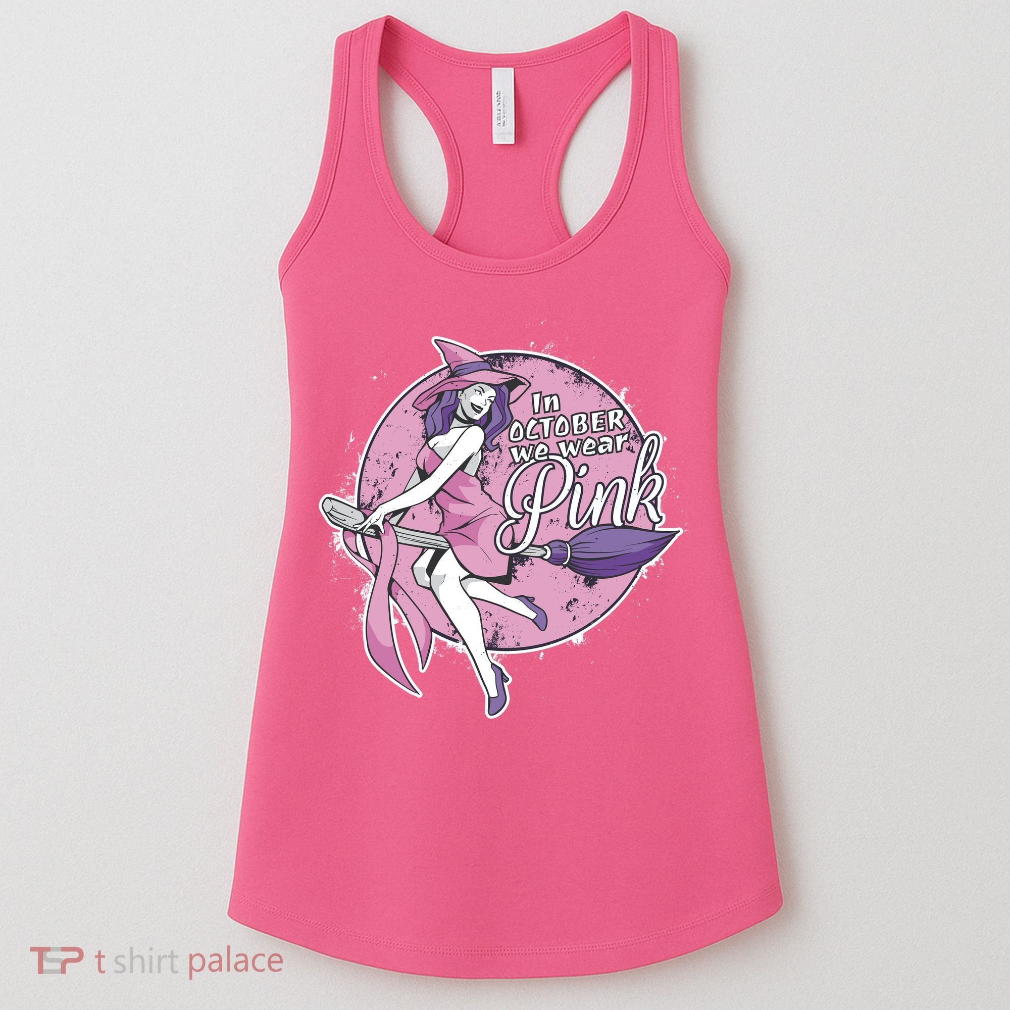 In October We Wear Pink Breast Cancer Witch Halloween Women's Tank Top