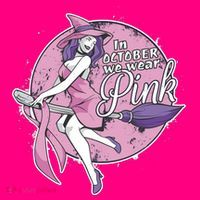 In October We Wear Pink Breast Cancer Witch Halloween Women's T-Shirt thumb 6