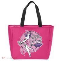 In October We Wear Pink Breast Cancer Witch Halloween Tote Bag thumb 0