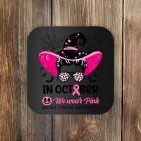 In October Wear Pink Breast Cancer Awareness Witch Halloween Costume Coaster thumb 0