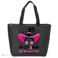 In October Wear Pink Breast Cancer Awareness Witch Halloween Costume Tote Bag thumb 0