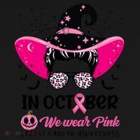 In October Wear Pink Breast Cancer Awareness Witch Halloween Costume Tote Bag thumb 4