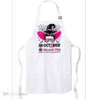 In October Wear Pink Breast Cancer Awareness Witch Halloween Costume Apron thumb 0