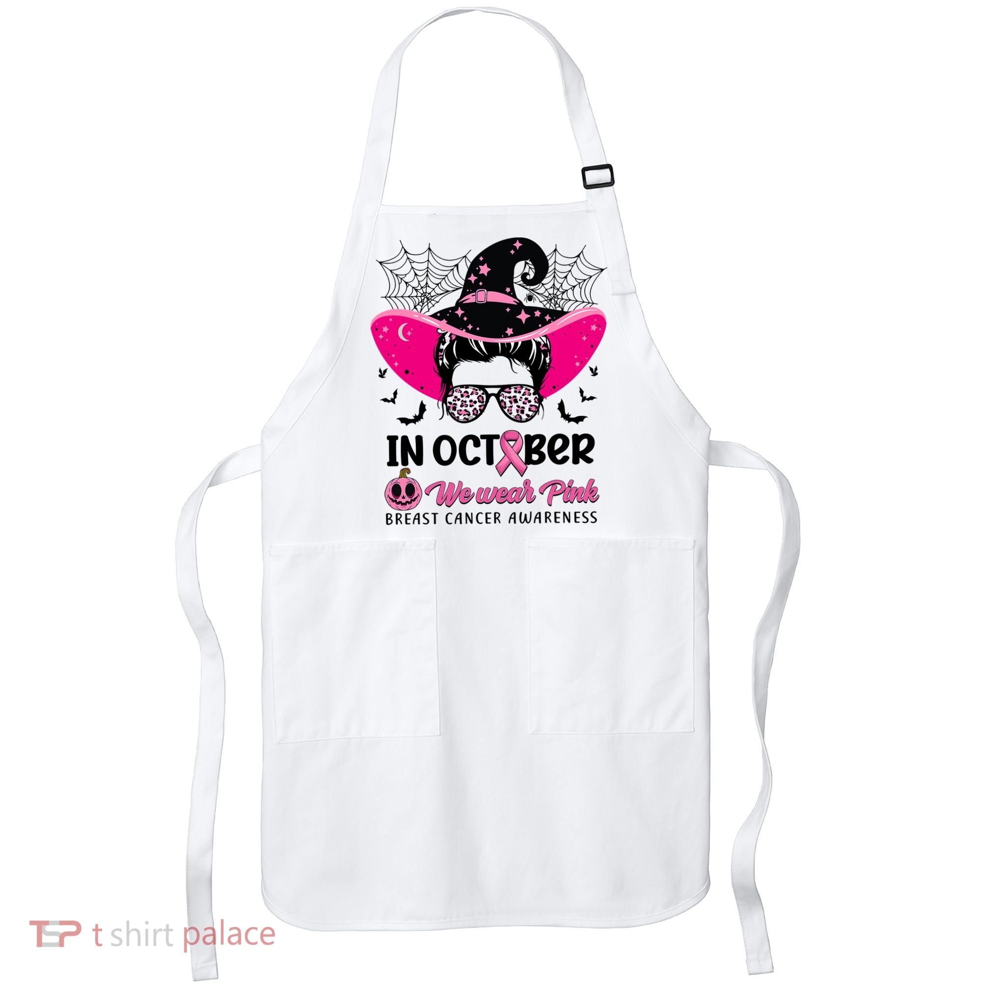 In October Wear Pink Breast Cancer Awareness Witch Halloween Costume Apron