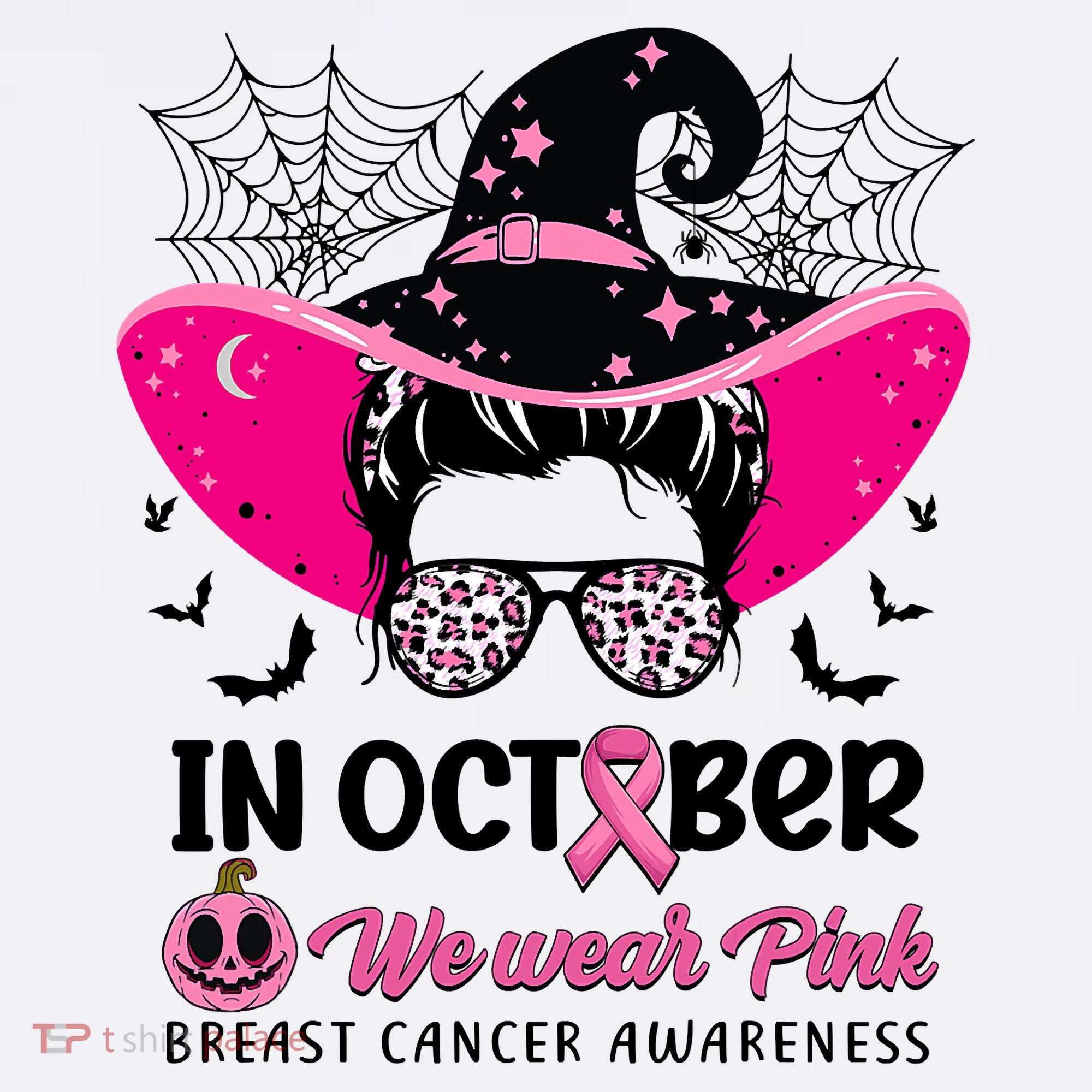 In October Wear Pink Breast Cancer Awareness Witch Halloween Costume Apron