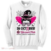 In October Wear Pink Breast Cancer Awareness Witch Halloween Costume Sweatshirt thumb 0
