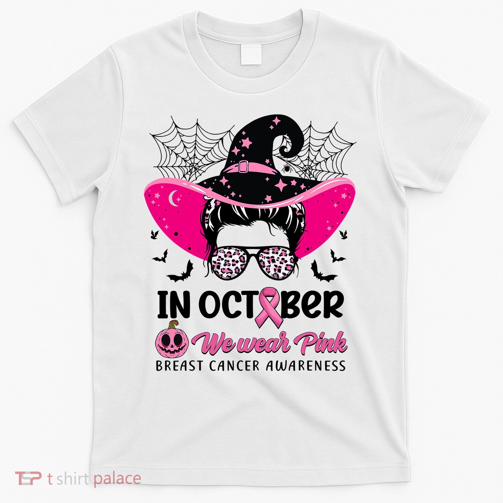 In October Wear Pink Breast Cancer Awareness Witch Halloween Costume T-Shirt