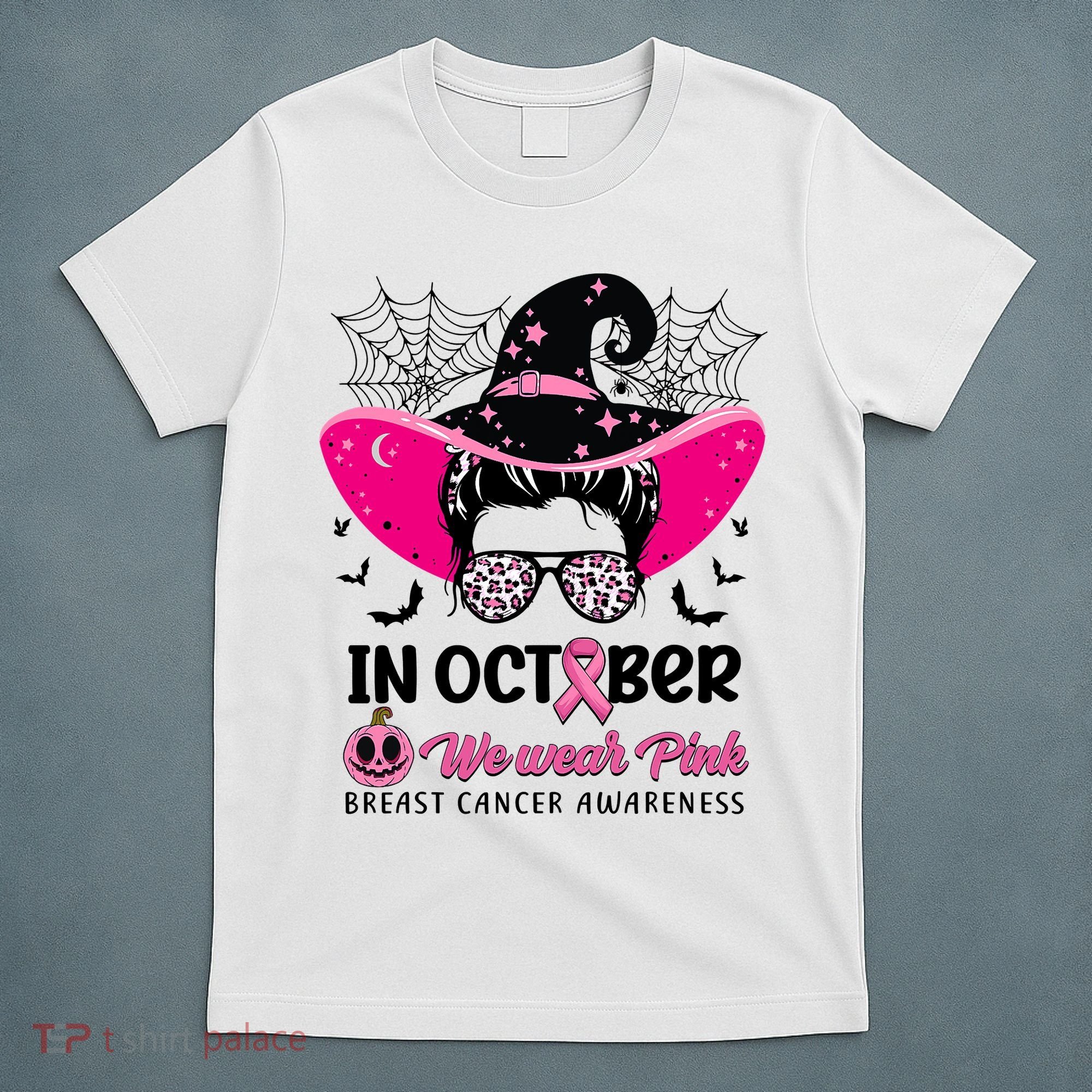 In October Wear Pink Breast Cancer Awareness Witch Halloween Costume T-Shirt