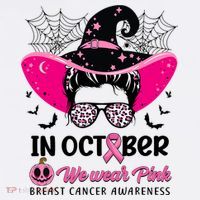 In October Wear Pink Breast Cancer Awareness Witch Halloween Costume T-Shirt thumb 7