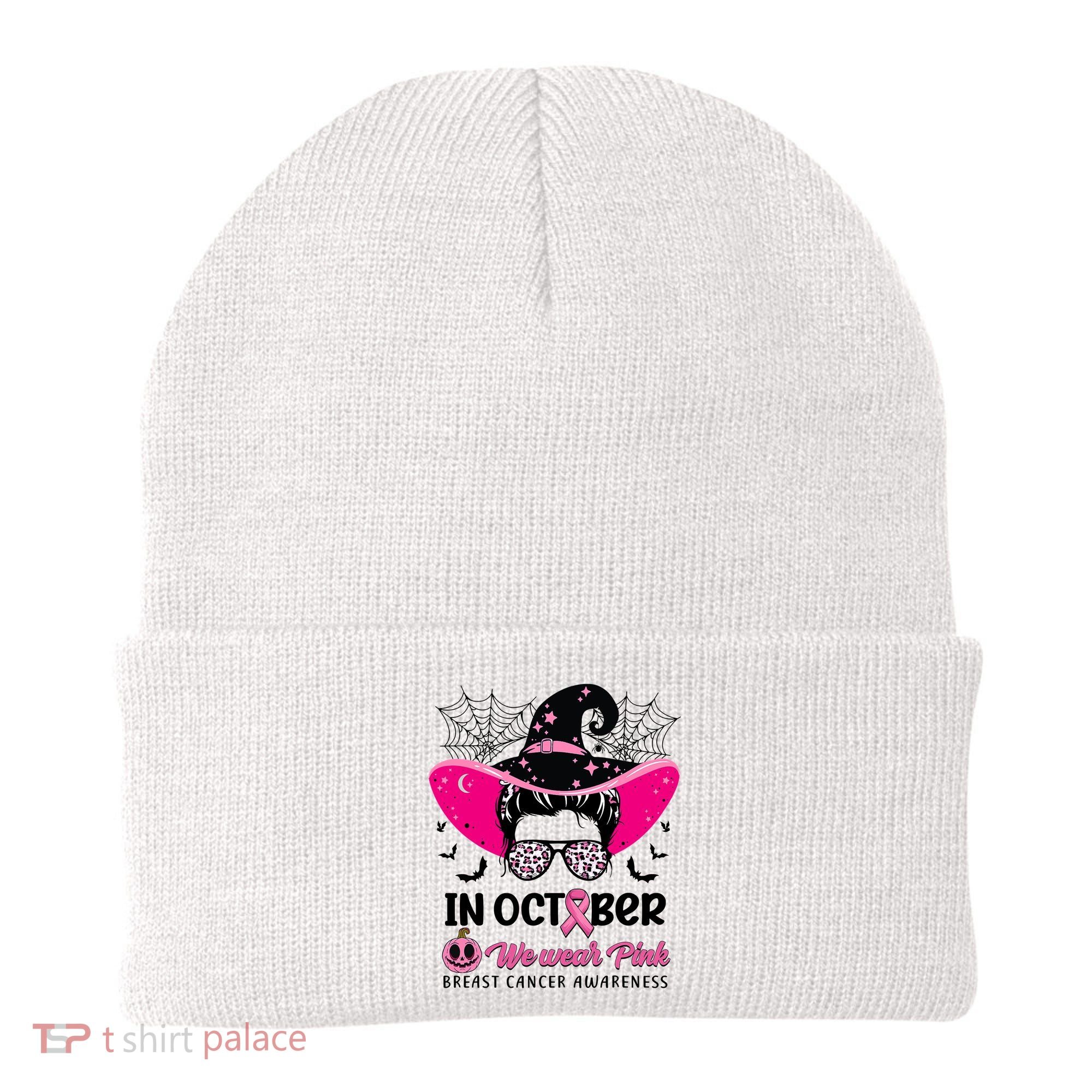 In October Wear Pink Breast Cancer Awareness Witch Halloween Costume Beanie