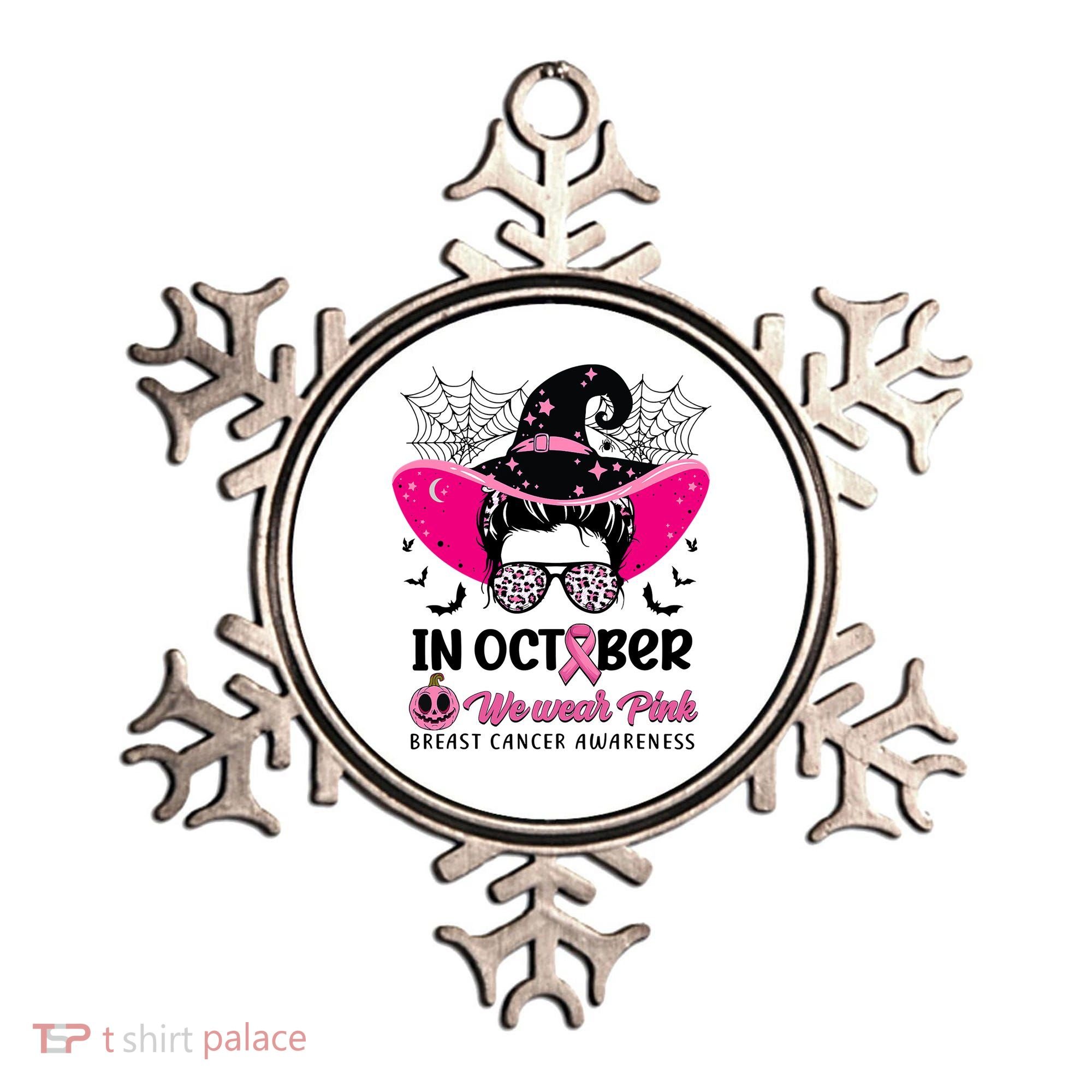 In October Wear Pink Breast Cancer Awareness Witch Halloween Costume Ornament
