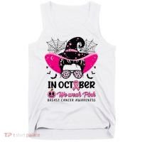In October Wear Pink Breast Cancer Awareness Witch Halloween Costume Tank Top thumb 0