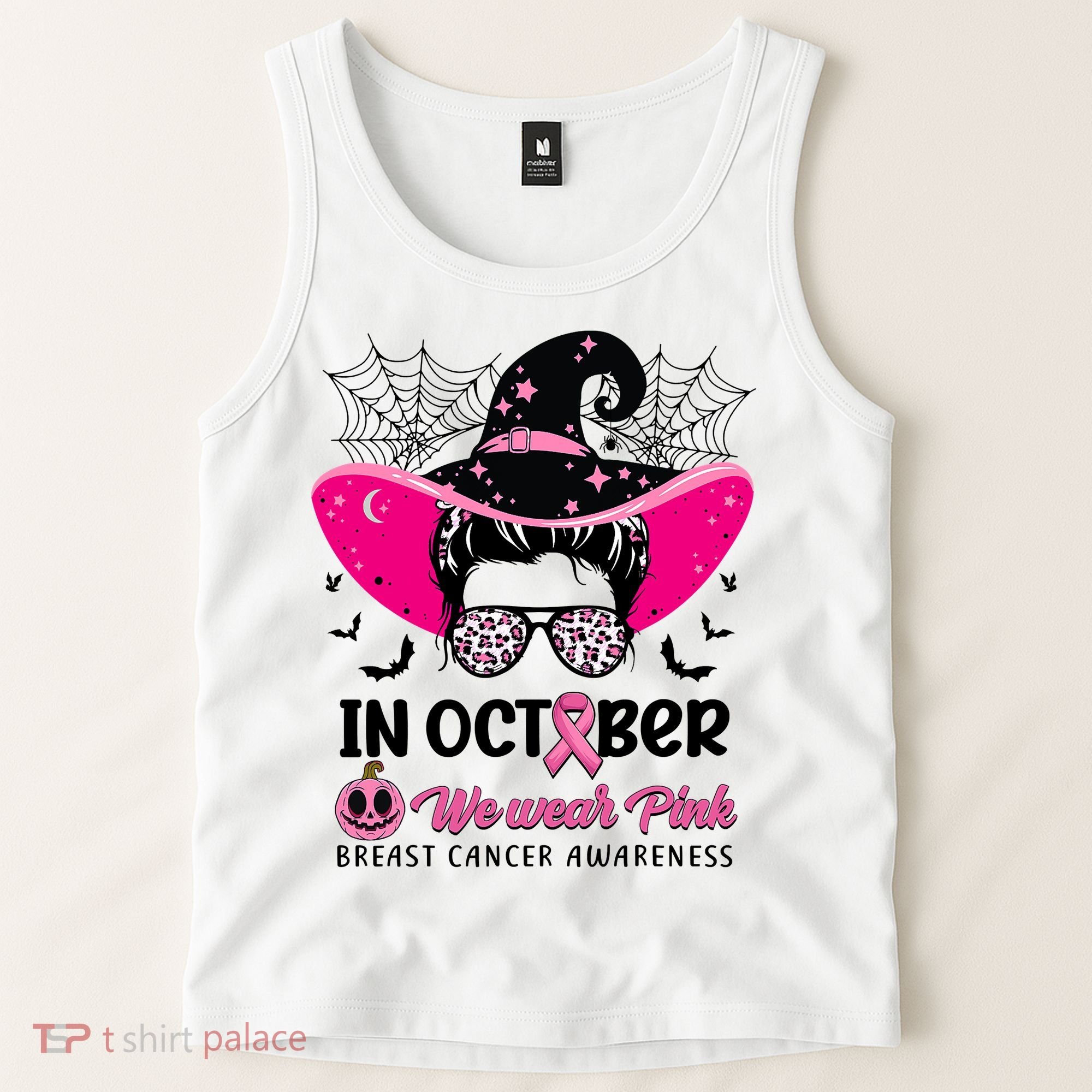 In October Wear Pink Breast Cancer Awareness Witch Halloween Costume Tank Top