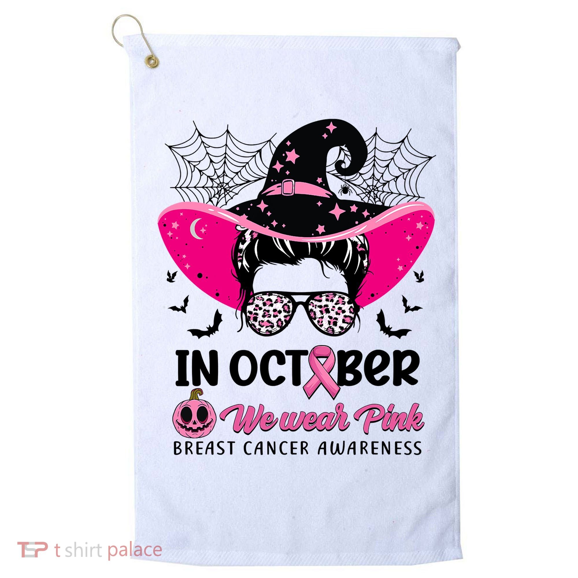 In October Wear Pink Breast Cancer Awareness Witch Halloween Costume Golf Towel